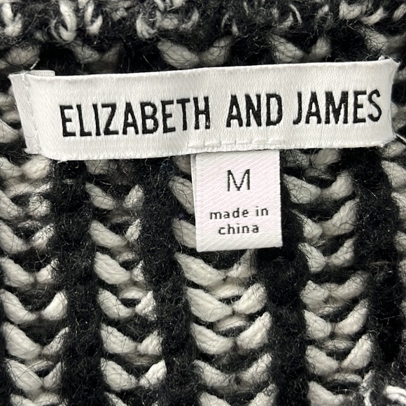 Elizabeth and James Crewneck Black White Striped Pullover Sweater Size Medium - Picture 4 of 5